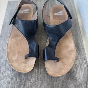 DANSKO | Black Leather Women's Sandals with Velcro Heel Closure | Size 38